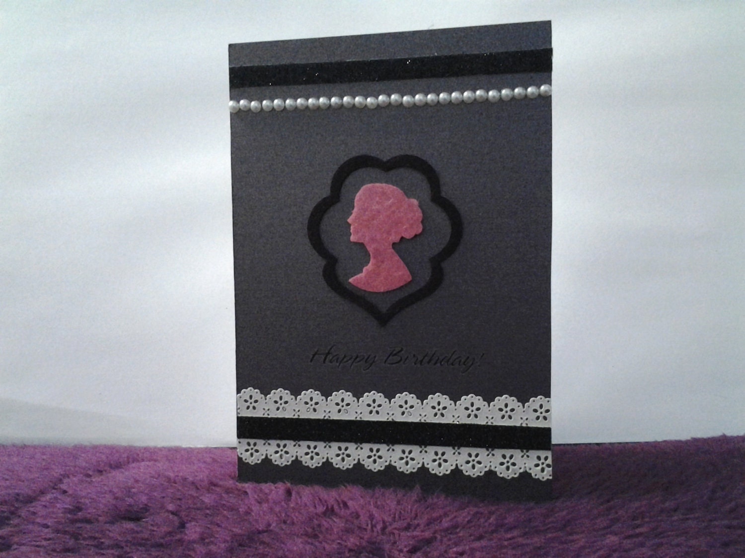 Birthday Card with Silhouette portrait and lace border