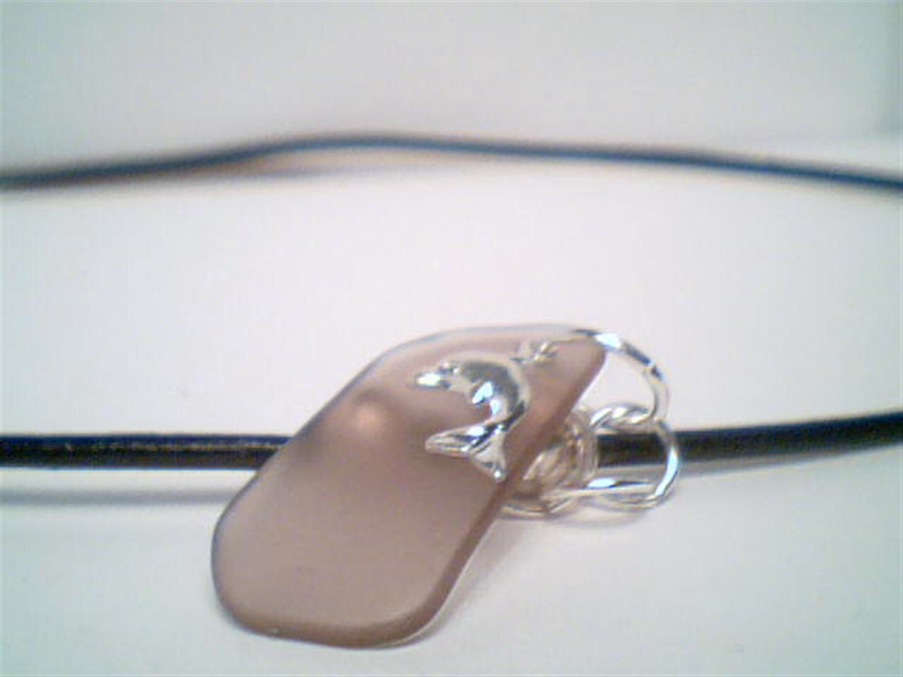 Genuine purple beach sea glass gemstone pendant with dolphine charm jewelry handmade necklace