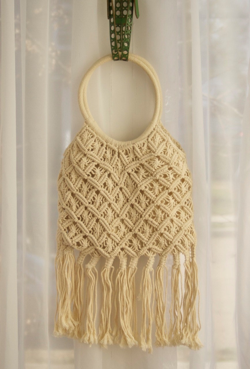 Vintage 1970s Crochet Macrame Fringe Purse