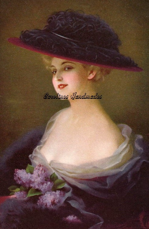 Big Hat Lady Reproduction Cotton Fabric Art Print 8X10" Applique