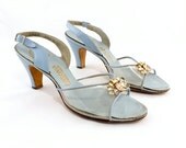 1940s Ansonia Handmade Blue Leather Sling Backs 9 1/2 N