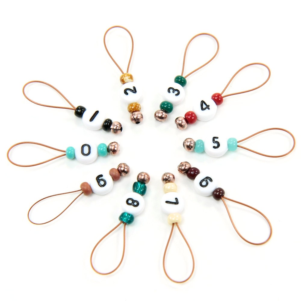 Knitting Needle Stitch Marker Set - Numbers 0-9 Southwest - Snagless