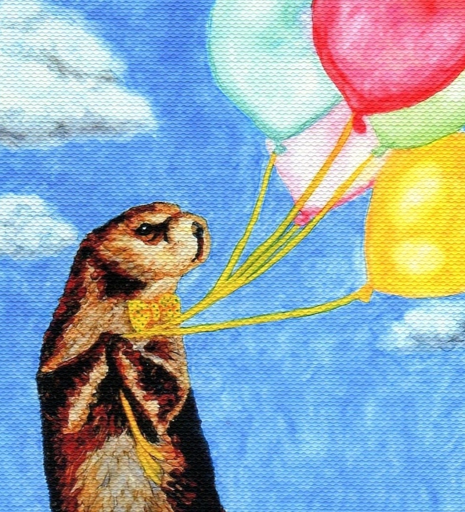 Otter with Balloons and Polka Dot Bowtie Card, 5x7 Art Print