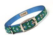 blue and green mod flora metal buckle dog or cat collar (1/2 inch)