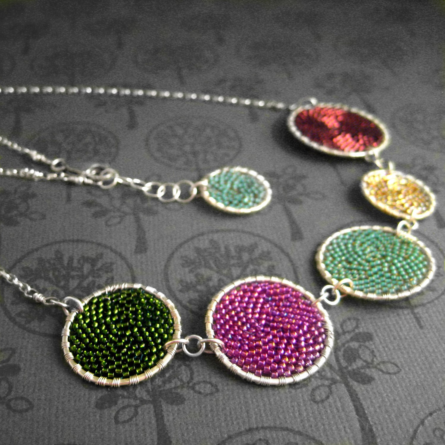 Jewel Tone Peyote Beaded Bijou Necklace By Roia O'Brien