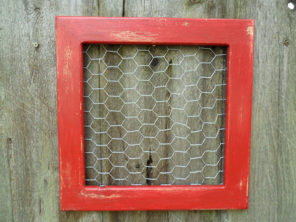 Rustic Red Shabby Chic Chicken Wire Memo Board Photo Picture Display Beach Cottage Country Farmhouse Home Decor Kitchen Bedroom Gift - ElegantSeashore