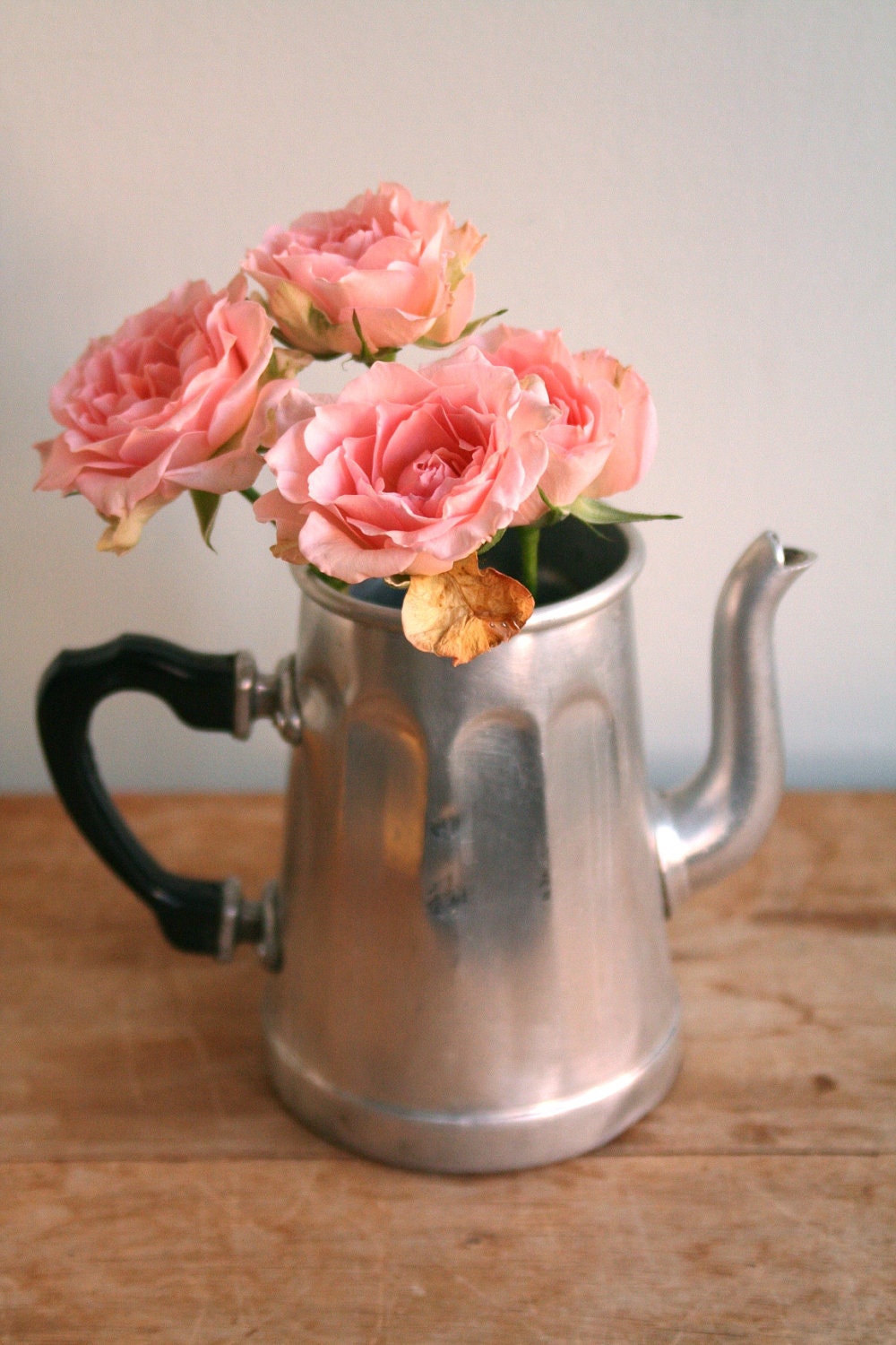 Vintage French Aluminium Tin Teapot - Rustic Shabby Chic