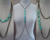 Turquoise Stone Body Harness Chain Jewelry, Convertible Combo Necklace, Original Design by TTEREVE