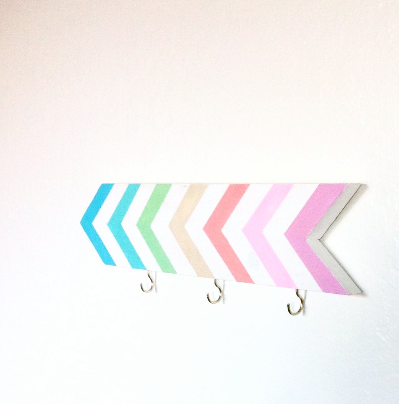 Wall hook - chevrons - rainbow - pastel - spring - geometric - wood - home decor - organization - entry way foyer - Mothers Day
