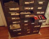 Vintage Industrial Card Catalog Cabinet 26 Drawers and Pull Out Tray