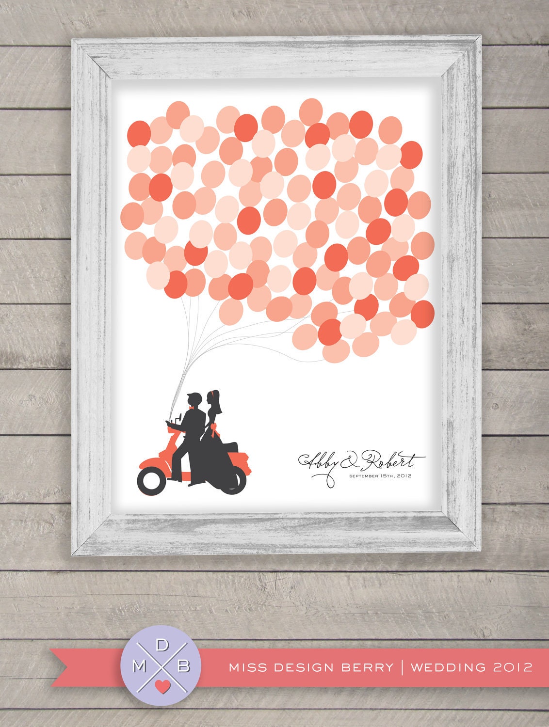 wedding guest book alternative - balloons and vespa (printable)