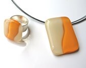 Peach Vanilla Sorbet Fused Glass Necklace Ring Set