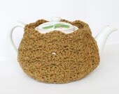 Tea Pot Cozy Cosy Crochet Golden Honey Heather Wool--Fits 6 Cup Pot-- Mother's Day--Housewarming