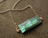SALE Large Fiery Labradorite and Gold Filled Suspension Necklace