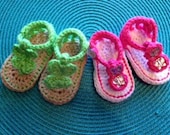 Crochet Baby Sandal, Summer Sandal, Jeweled sandal, Infant sandals, summer shoes,  pink, green, 0-3 mos, 3-6 mos, 6-9 mos, 9-12 mos - Crochet4Babies
