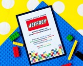 MODERN Building Brick Birthday Party Invitation - Customized Printable Invitation