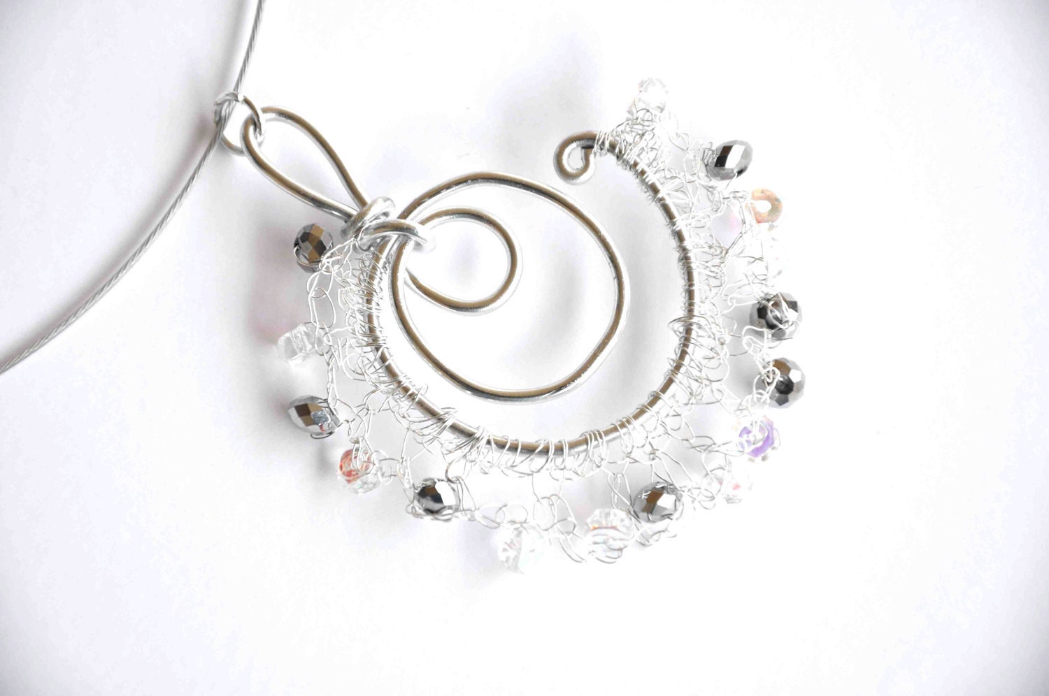GALASSIA - Galaxy Crochet Wire Wrapped Czech Crystal Silver Aluminum Silver Wire Fashion Necklace