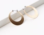 Sleek hoop earrings handmade with embossed brass and flip flop type silver earwires, comfortable and lightweight -  "Lunar Hoops in Brass"