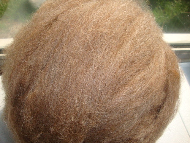 8 oz All Natural, Color, Brown ,Shetland,  Merino,  wool roving blended with llama