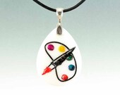 Painter's Palette and Brush - White Jade Engraved Stone Pendant