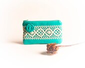 Bright Green Turquoise Wedding Clutch or Bridesmaid Clutch, Pouch, Purse - Romantic Rosette Lace by Lolos - lolos