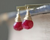 ruby earrings red gemstone 14k vintage brass july birthstone modern minimalist
