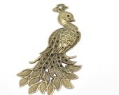 3 Large Antique Bronze Peacock Filligree 7x4.2cm  2-3/4"x1-5/8", FREE Shipping if purchased as a 2nd item in the US or Canada.