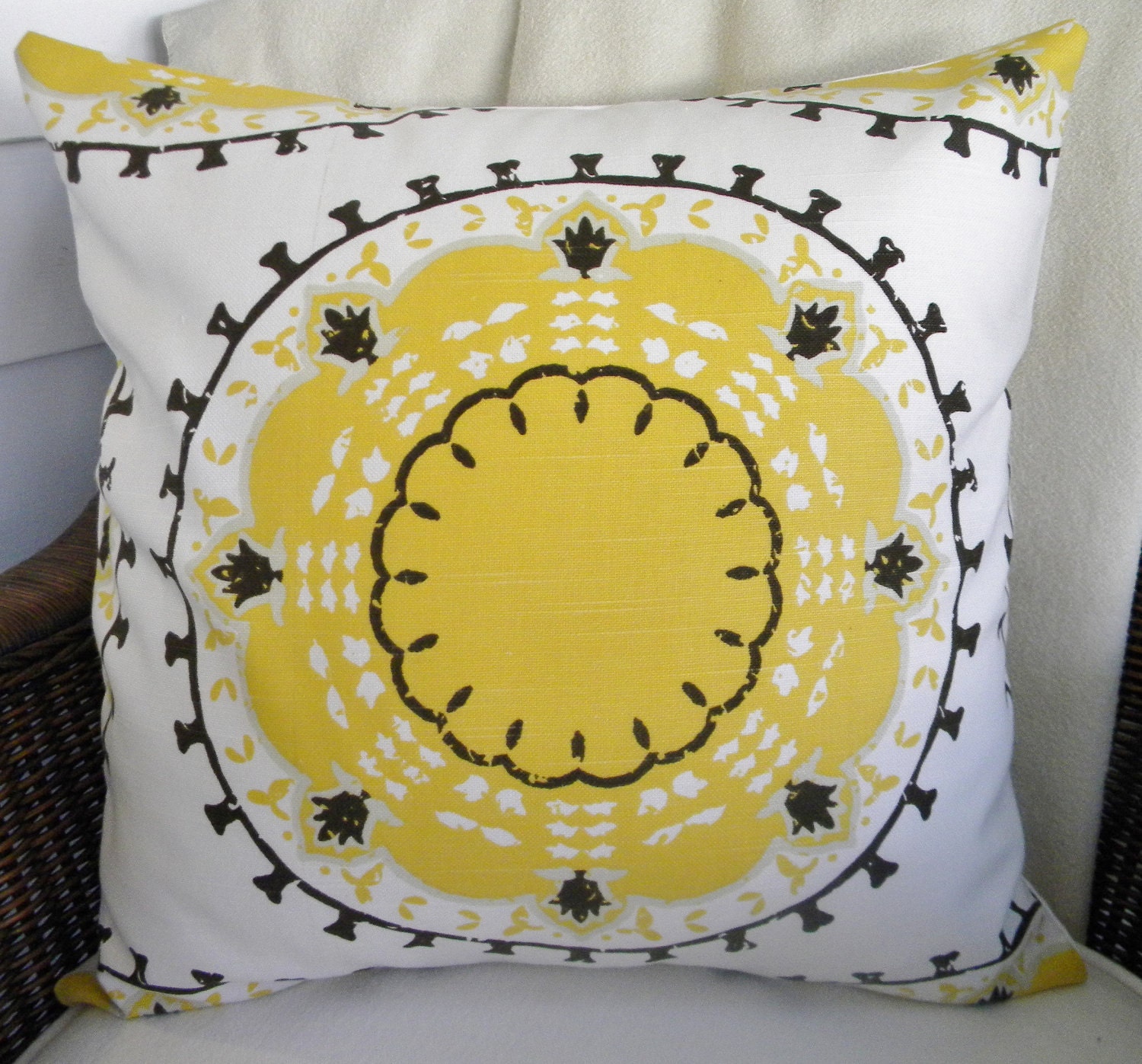 Designer Decorative Pillow Cover - Medallions -  Dwell Studio for Robert Allen - Yellow,brown , Gray - 18" Square