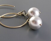 Swarovski   Earrings -  Gold Filled, Grey,  Pearl Earrings,  Crystal Jewelry, Swarovski Jewelry