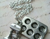 Mixer and Muffin Pan - Pewter Charms with 18 inch chain - as seen in TASTE of HOME Cooking Magazine