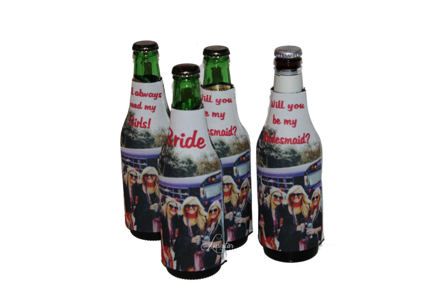 PERSONALIZED BRIDESMAID GIFTS-Set of 5-Wedding Favors-Wedding Gifts- Beer Bottle Insulators- Great Gifts for the Wedding Party