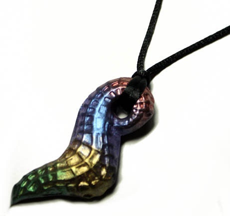 Metallic Rainbow Baby Dragon Tail Polymer Clay Pendant with Necklace 1