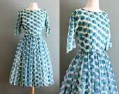 50's S Silk Chiffon Polkadot Party DRESS