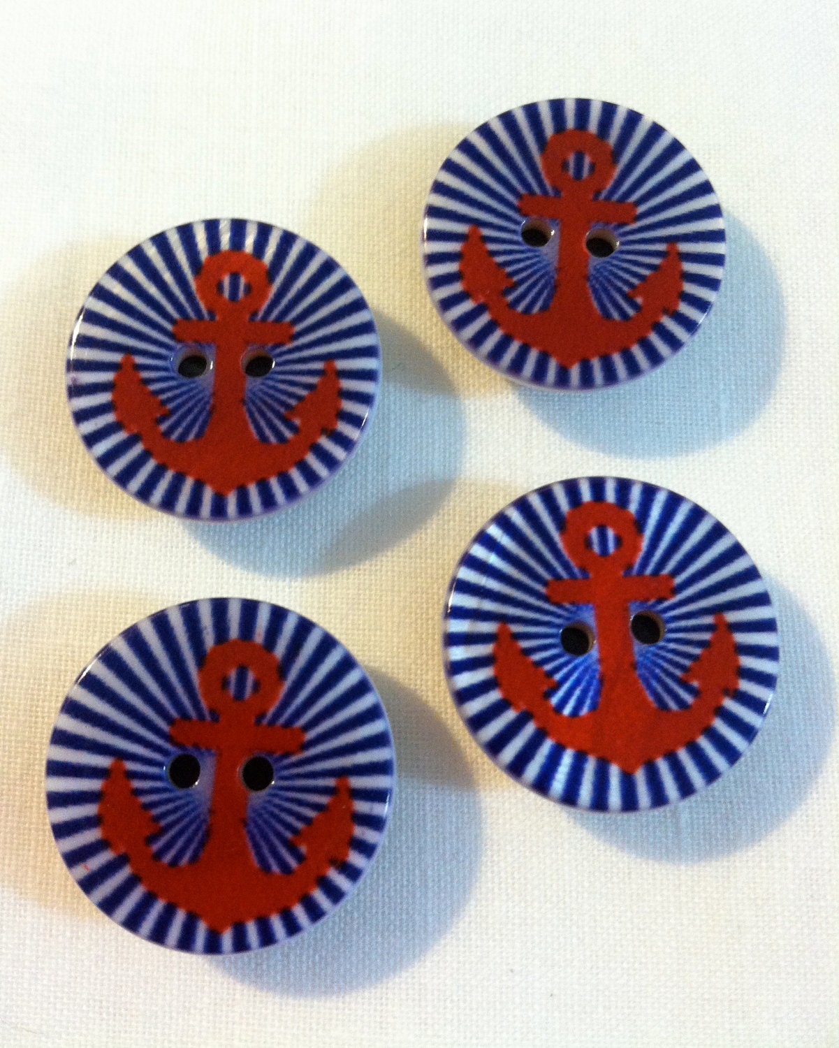 Nautical navy and white stripe and red anchor magnet set