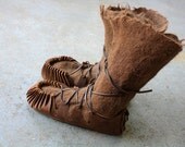 On Sale -- Made to Order Brown Alpaca Hand Felted Seamless Wool Boots/Slippers