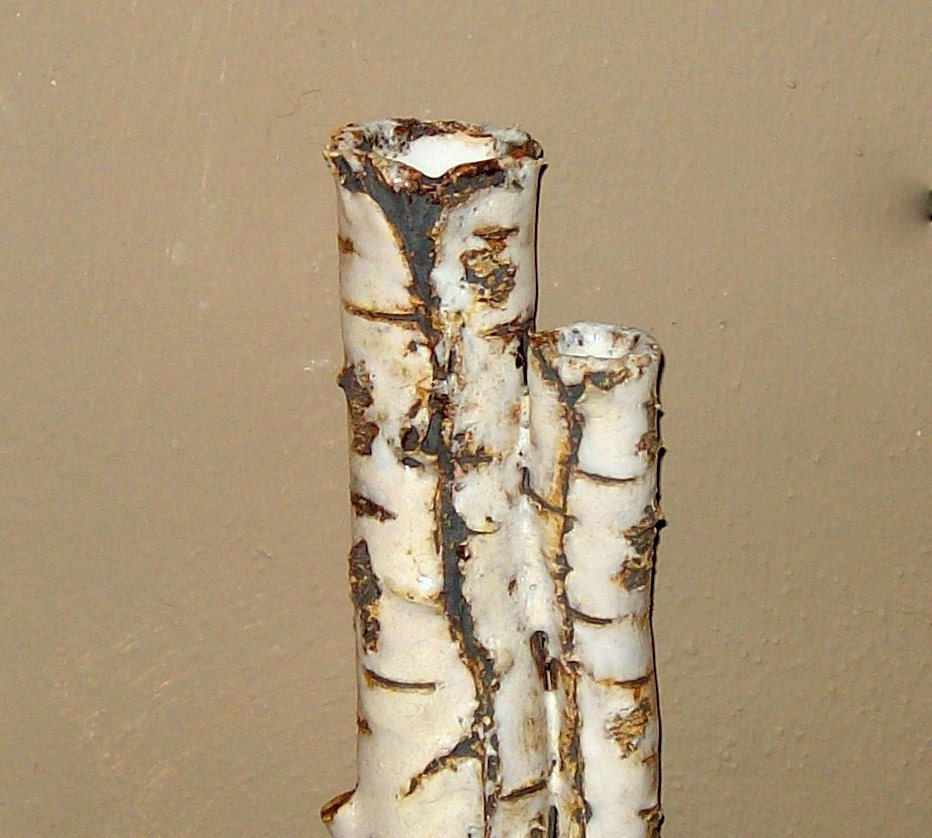 birch bark vase wall pocket style - rustic studio pottery by Earth N Elements Pottery