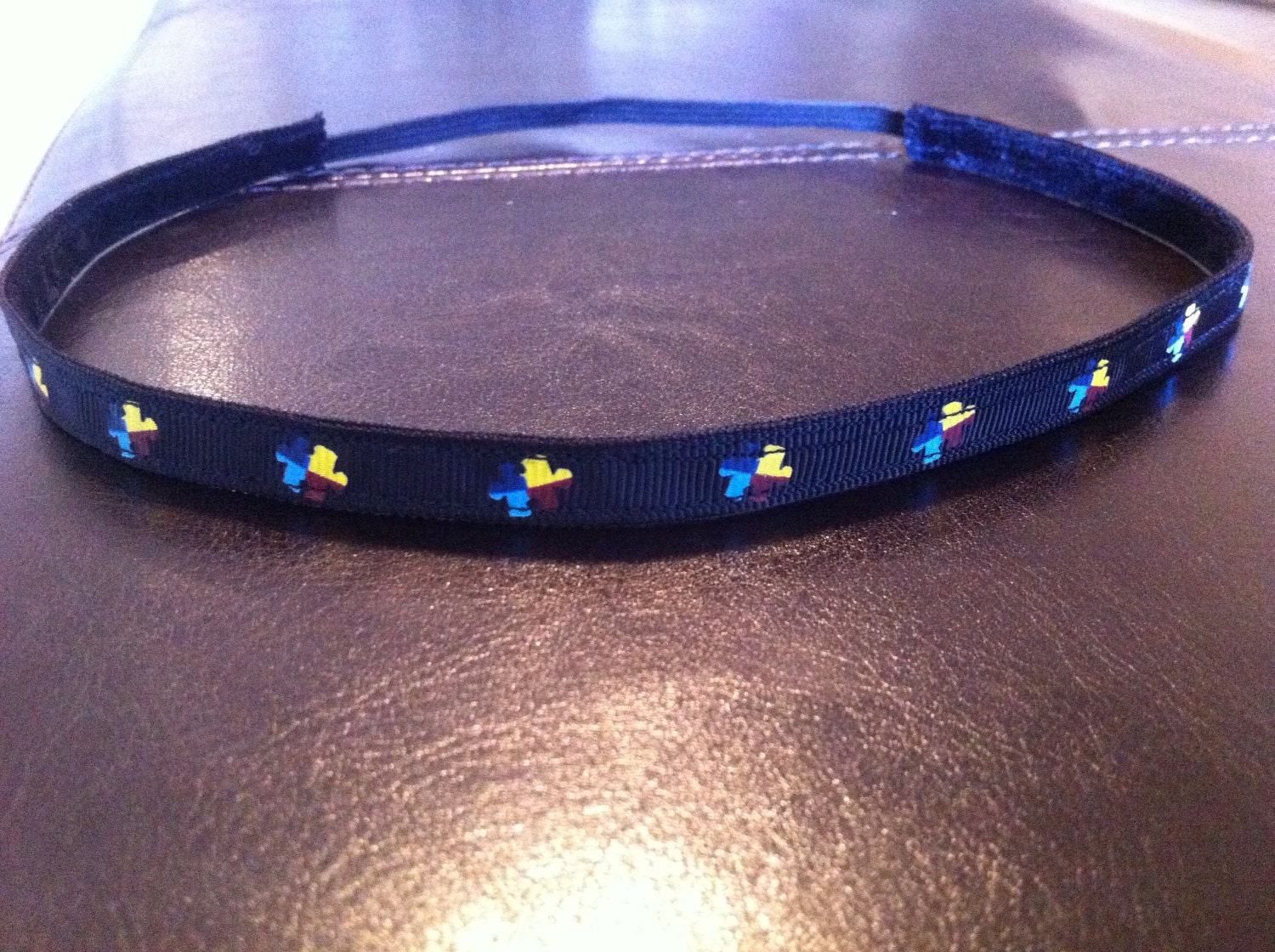 Autism Awareness/Puzzle Piece Black Headband (3/8" wide)