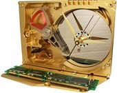 Metallic Gold Painted Hard Drive Clock accented with RAM Memory Circuit Board.