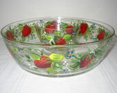 Hand painted CHIP and DIP Bowl  with STRAWBERRIES