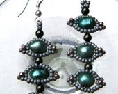 Emerald Satin Luminous Beaded Pearl Earrings