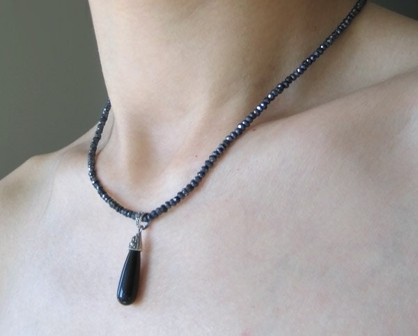 teardrop onyx and sterling silver earrings