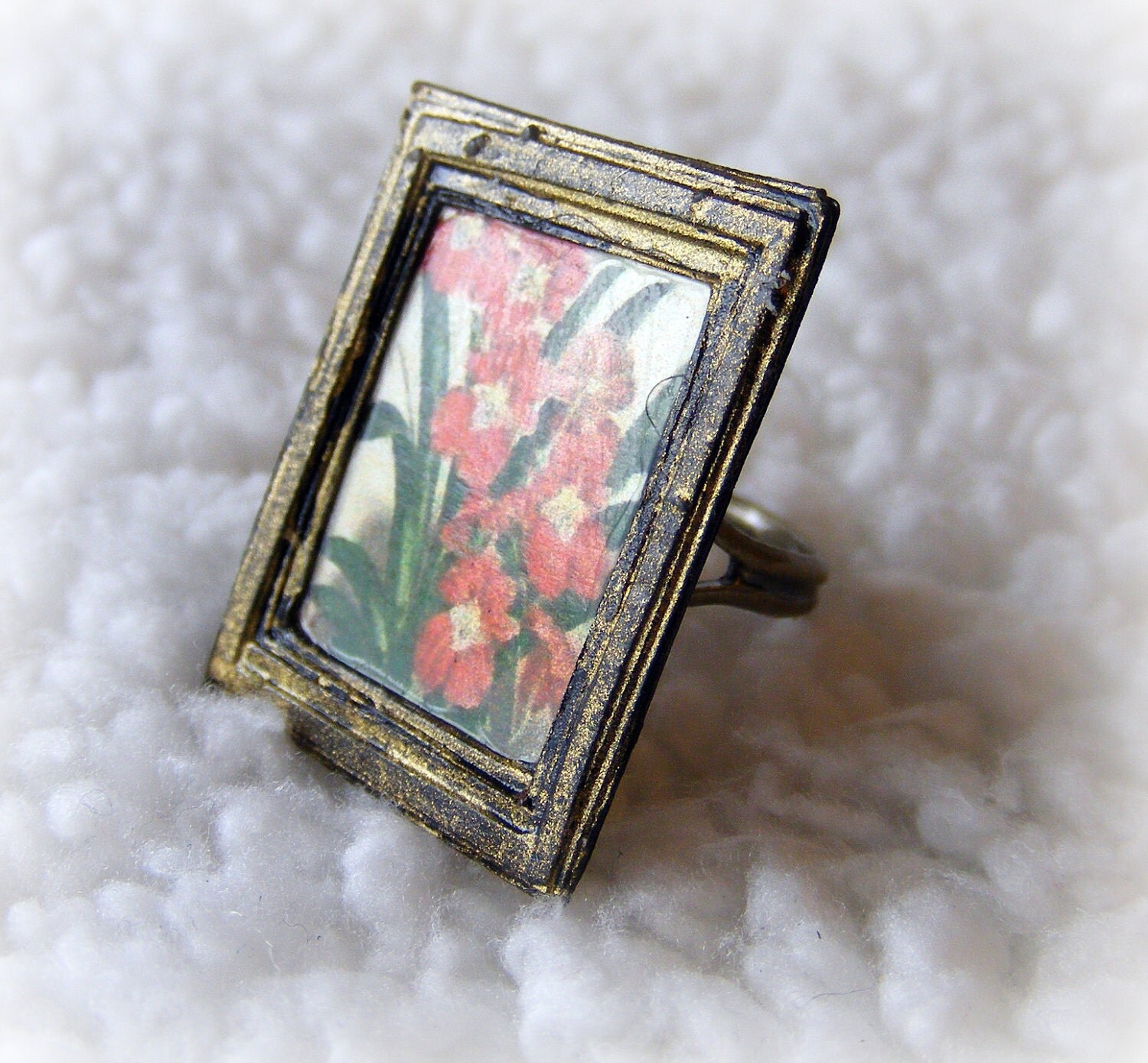 Ring Miniature Floral  Art Antique Bronze