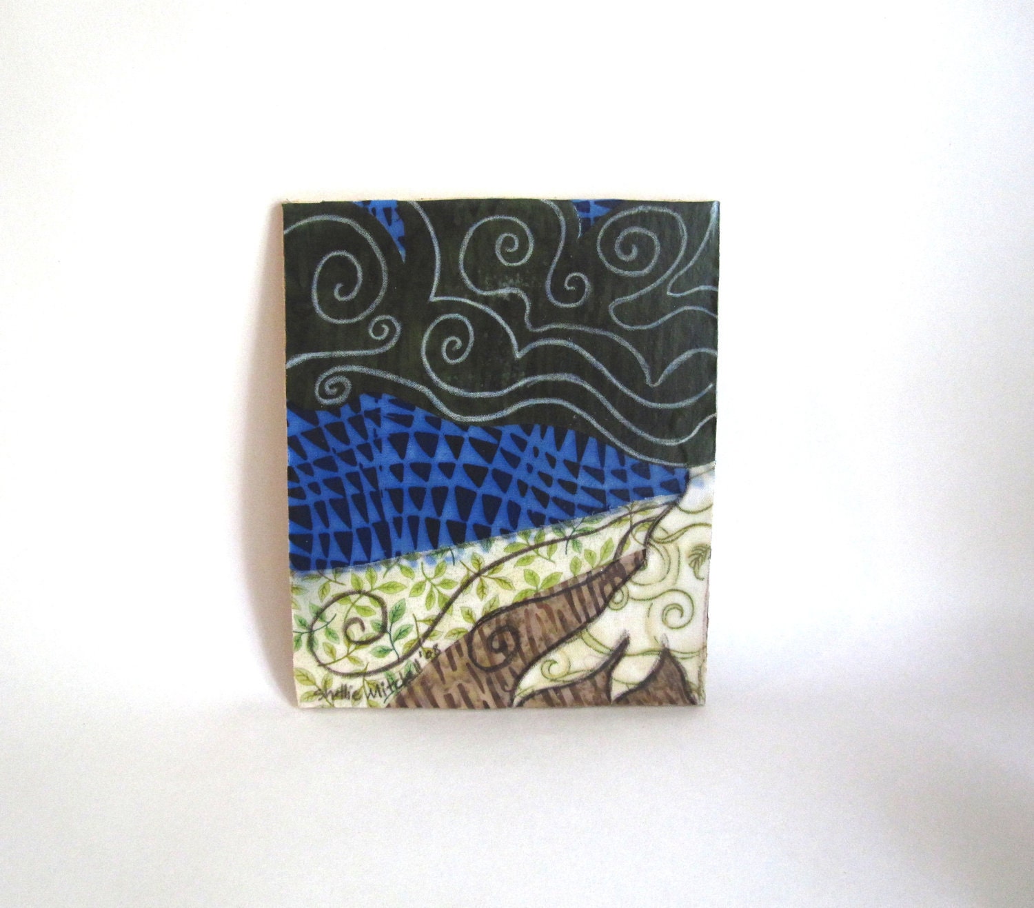 Forbidden Tree, abstract, Original Fabric on Wood art