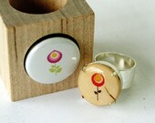 Pink Flower Ring - Recycled Cork - Silver Hammered Band - Adjustable by Uncorked - Simplicity