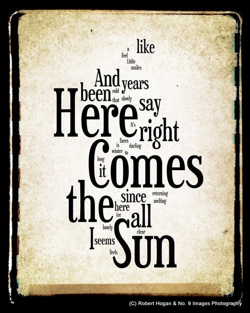 Here Comes the Sun Lyrics - The Beatles Word Art - Word Cloud Art Print - Gift Idea