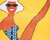 California Bathing Beauty Vintage Print Digitally Restored Reproduction 8 x 10