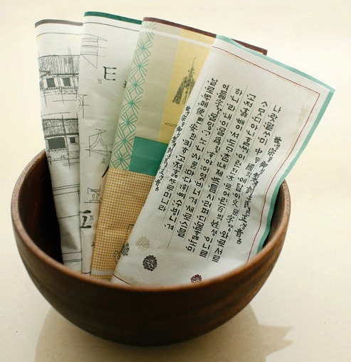 SALE, HanGul and Korean Culture Illus on Oxford Linen, U3110
