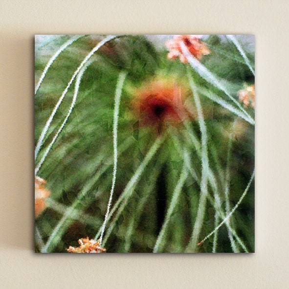 Green leaves red flowers. Home decoration. Modern art. Small framed art prints on canvas. 12"/12" ready to hang on wall. - OneDesign4U