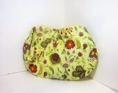 Spring Pleated Wristlet - Yellow with Purple Thistle Flowers