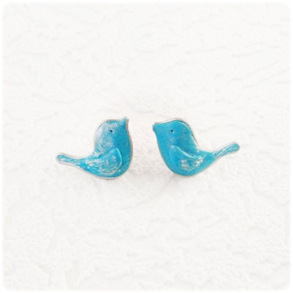 Little Blue Birds Earrings  -posts earrings - Free shipping Etsy - IrenkaR